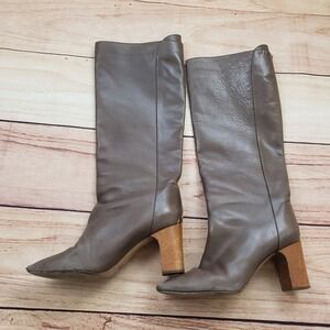 Chloe Boots Womens Size 38 Brown Leather Tall Block Heel Made in‎ Italy Designer